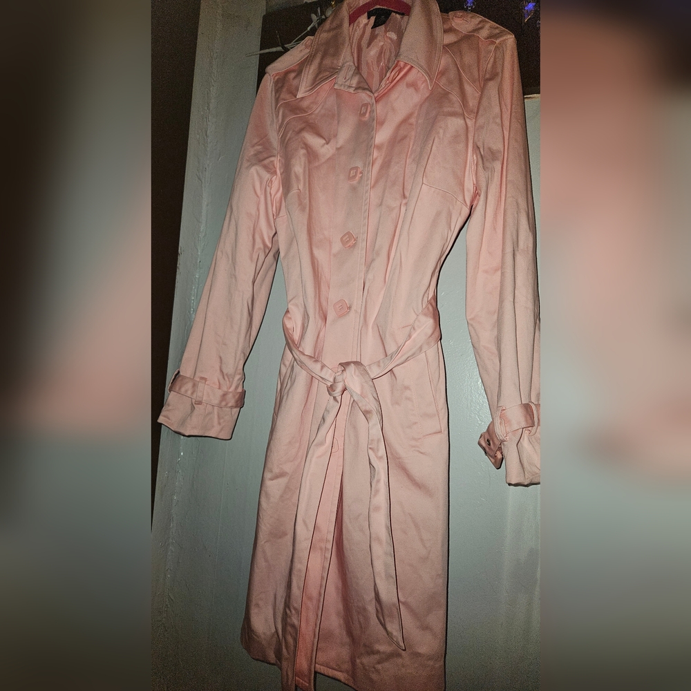 APOSTROPHE Stretch Bubble Gum Pink Belted Trench Coat Womens Sz12